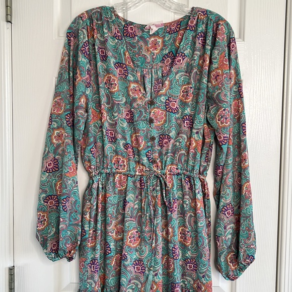 Boemo paisley print long sleeve maxi dress boho size large - Picture 10 of 13